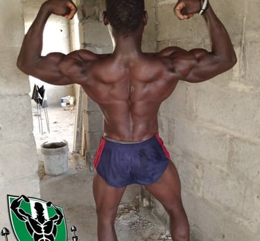 Borno bodybuilder back double biceps pose