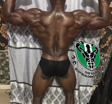 Abuja bodybuilder back double biceps  pose