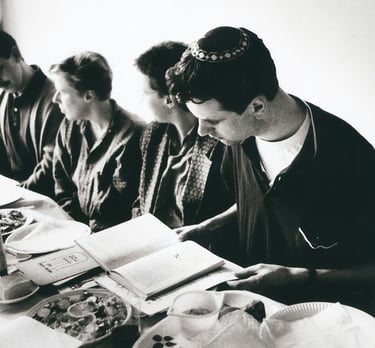 Students gathered around a Passover Seder table