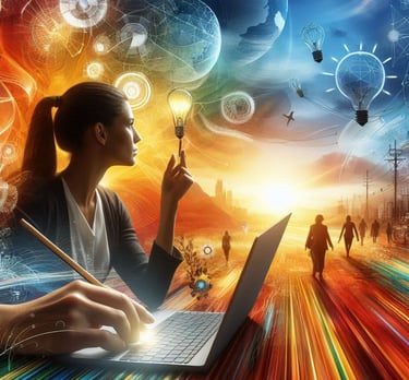 a woman a laptop and a vision to future