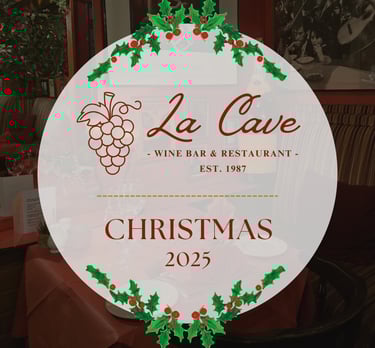 a restaurant with a christmas tree and a sign that says la lave