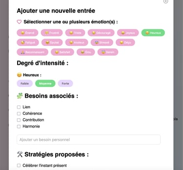 CHOIX DES ÉMOTIONS APPLICATION ÉMOTIVE