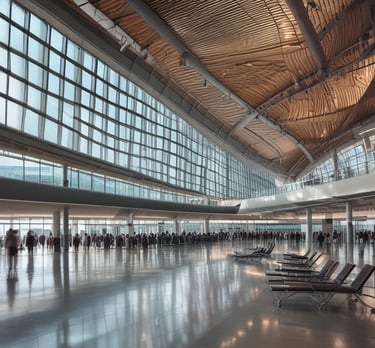 A smiling travel agent assisting a customer with flight bookings in a modern office.