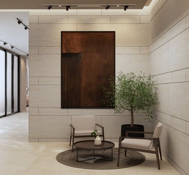 Luxury villa hallway seating area design Dubai