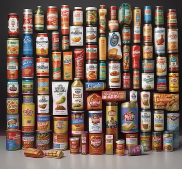 A vibrant market stall filled with colorful international food products and smiling customers sampling tastes.