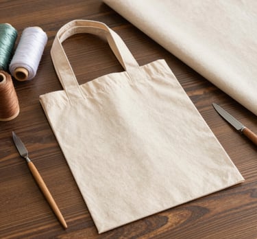 A smiling artisan stitching delicate embroidery onto a fabric bag in a cozy, sunlit workshop.