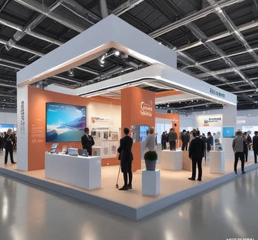 A vibrant trade exhibition hall bustling with African entrepreneurs showcasing products.