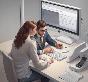 A creative workspace with notes and a laptop showing marketing analytics.