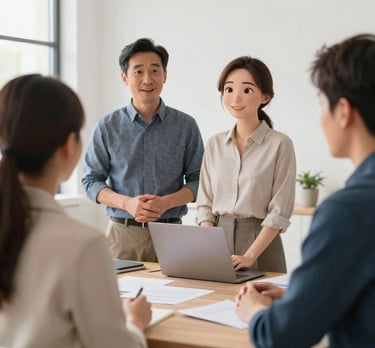 A vibrant workspace showing a laptop with the Camepin app open, surrounded by notes and design sketches.