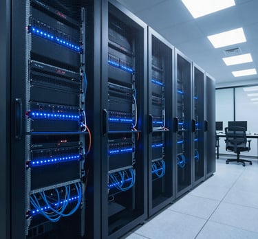 Modern office environment with network cables and security cameras being installed