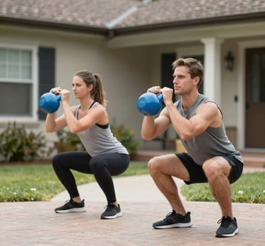 Two women smiling and stretching together outdoors during a workout session.