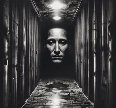 A dark, moody collage of horror and action movie posters blending into each other