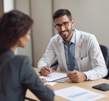 A sleek neuriqiz™ kiosk standing in a bright, welcoming public space with a user interacting with the touchscreen.