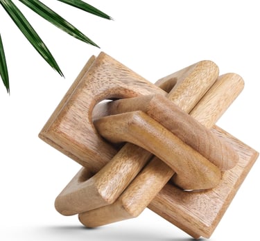 Boho Wooden Chain Link Decor – Handmade Mango Wood Knot Sculpture for Coffee Table, Shelf & Console 