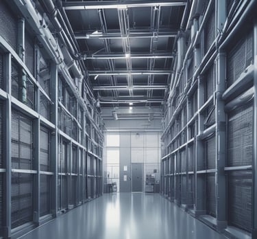 Technician repairing a large industrial chiller unit outdoors on a sunny day.