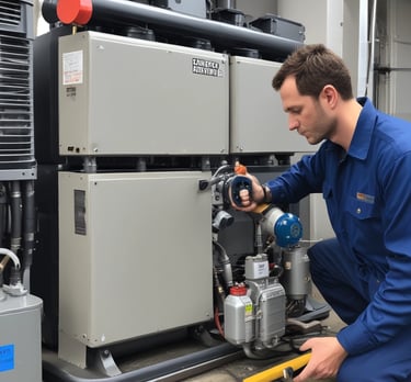 Close-up of a cooling tower with water flowing and steam rising in the early morning.