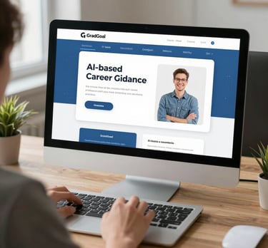 A sleek mobile dashboard showing AI-driven career recommendations and progress charts.