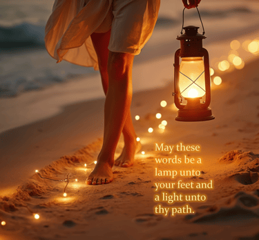 a person standing on a beach with a lantern light