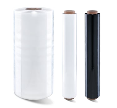 a machine stretch film, clear stretch film and a black stretch film