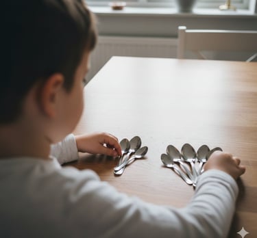Child sorting spoons at home