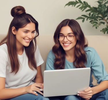 A cozy, inviting chat interface with smiling women ready to connect.