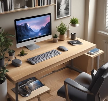 A clean, modern workspace with a laptop displaying a business setup checklist.