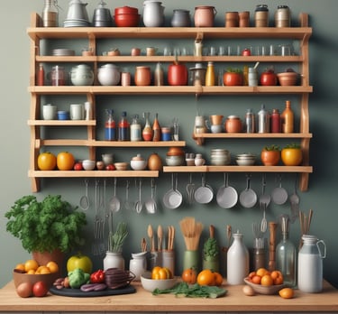 flat lay photography of frying pan beside tomatoes on blue surface