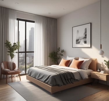 Balcony overlooking the Yarra River with comfortable seating and ambient evening lighting.