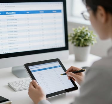 A home inspector carefully examining the roof of a house during a sunny day.