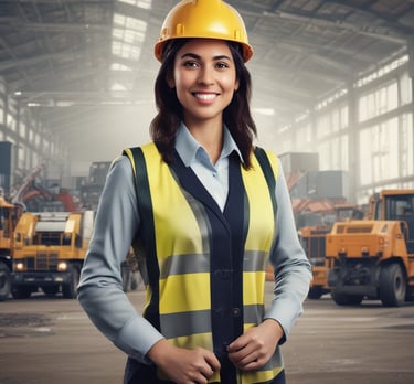A confident professional woman discussing ESG strategies with suppliers in a modern office.