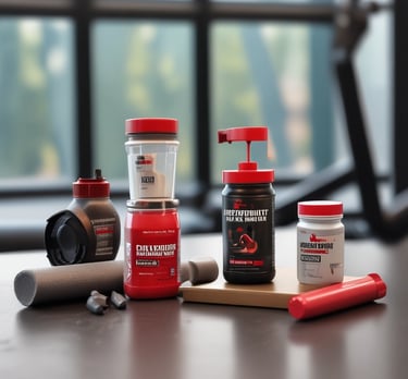 Modern store interior with shelves full of supplements, lit by contrasting black and neon green lights.
