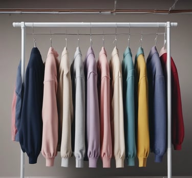 Close-up of a cozy sweatshirt with a bold, custom logo printed on the chest