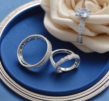 An elegant display of assorted couple bands, showcasing various designs and textures.