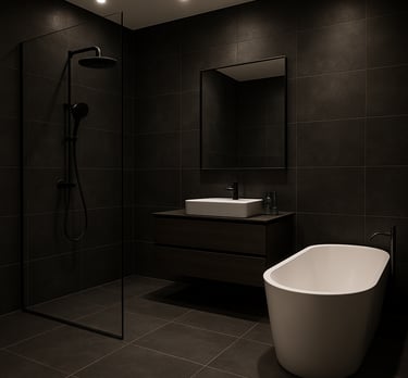 een badkamer met badkuip en douche