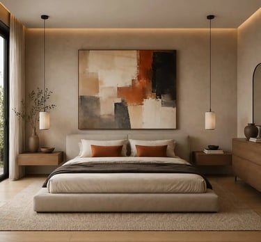 Contemporary Bedroom Furniture Set with Low Profile Upholstered Bed & Floating Nightstands | Modern 