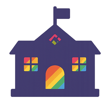 Rainbow-themed school illustration highlighting psychology support and consultations