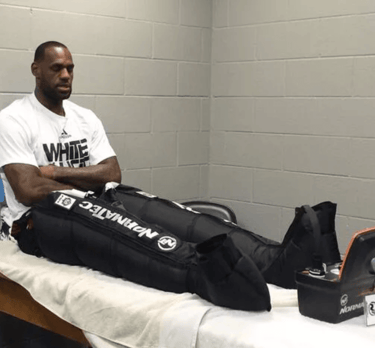 LeBron James using Normatec compression boots