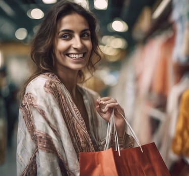 a woman holding a shopping bag in a store