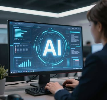 Close-up of a workshop session where attendees actively engage with AI tools guided by Marnie.