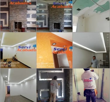 Reformas en Gypsum instalación techo y paredes centro de entretenimiento