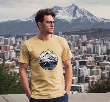 A man is standing inside a clothing store, surrounded by various garments on racks and shelves. The store is well-lit with modern ceiling lights and decorated with mannequins wearing casual outfits. Clothing items include shirts, jackets, and folded pants. There is a 'New Arrival' sign on display.