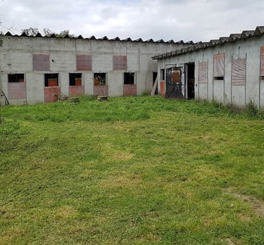 a building with a lot of windows and a fence
