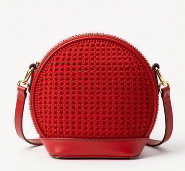 Elegant pastel khaki crochet handbag displayed on a wooden table with soft natural light