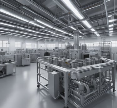 Modern dairy industry equipment with sensors and analyzers in a bright factory setting