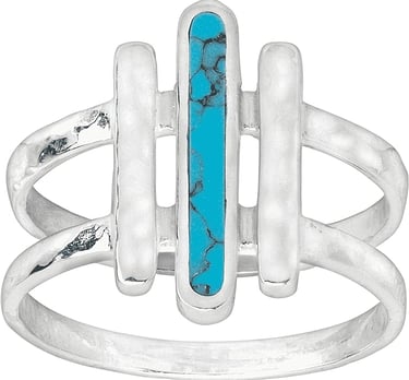 Modernist Three Bar Ring in Sterling Silver. Compressed Turquoise. Silpada