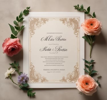 A beautiful wedding invitation design featuring floral elements.