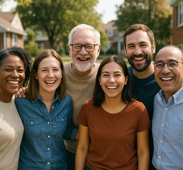 a group of people standing around a group of people