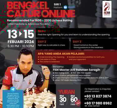 Bengkel Catur Malaysia Cuti Sekolah Bersama FIDE Master Arif Rahman Saragih. Malaysia Chess