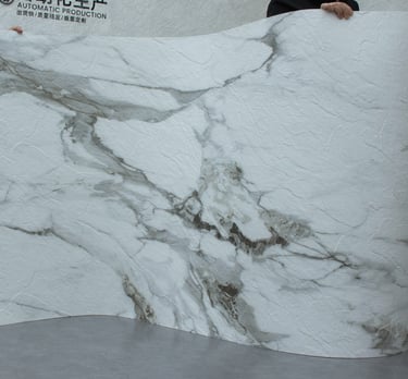 Luxurious Calacatta soft stone with unique, bold patterns and a bright white surface