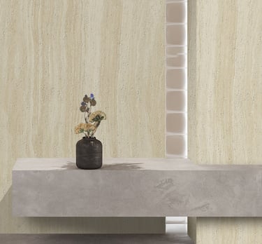 Maya Travertine flexible stone panel elegantly applied in a modern office lobby